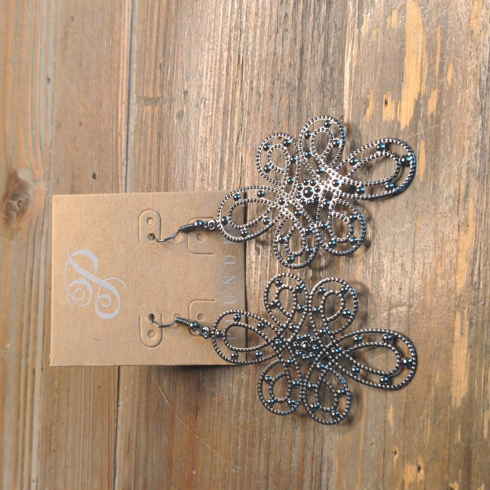 Brand New Black Filigree Cross Earrings